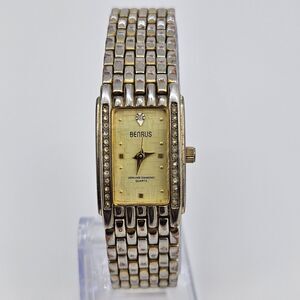 Benrus Women's Watch 19MM Gold Dial Diamond Bezel Gold Bracelet 6.5" New Battery